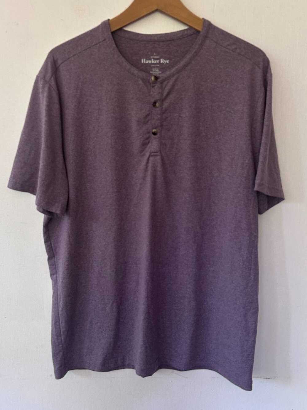 Hawker Rye Performance Henley T-shirt Large Purple UPF Anti Odor Wicking Recycle